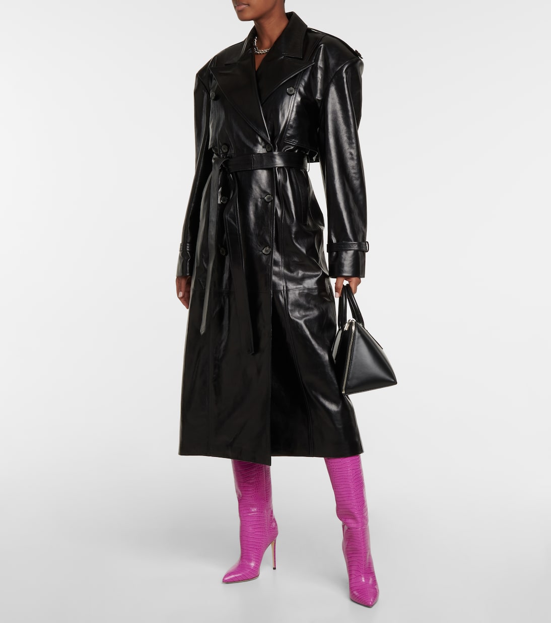 Croc-effect leather knee-high boots | Paris Texas