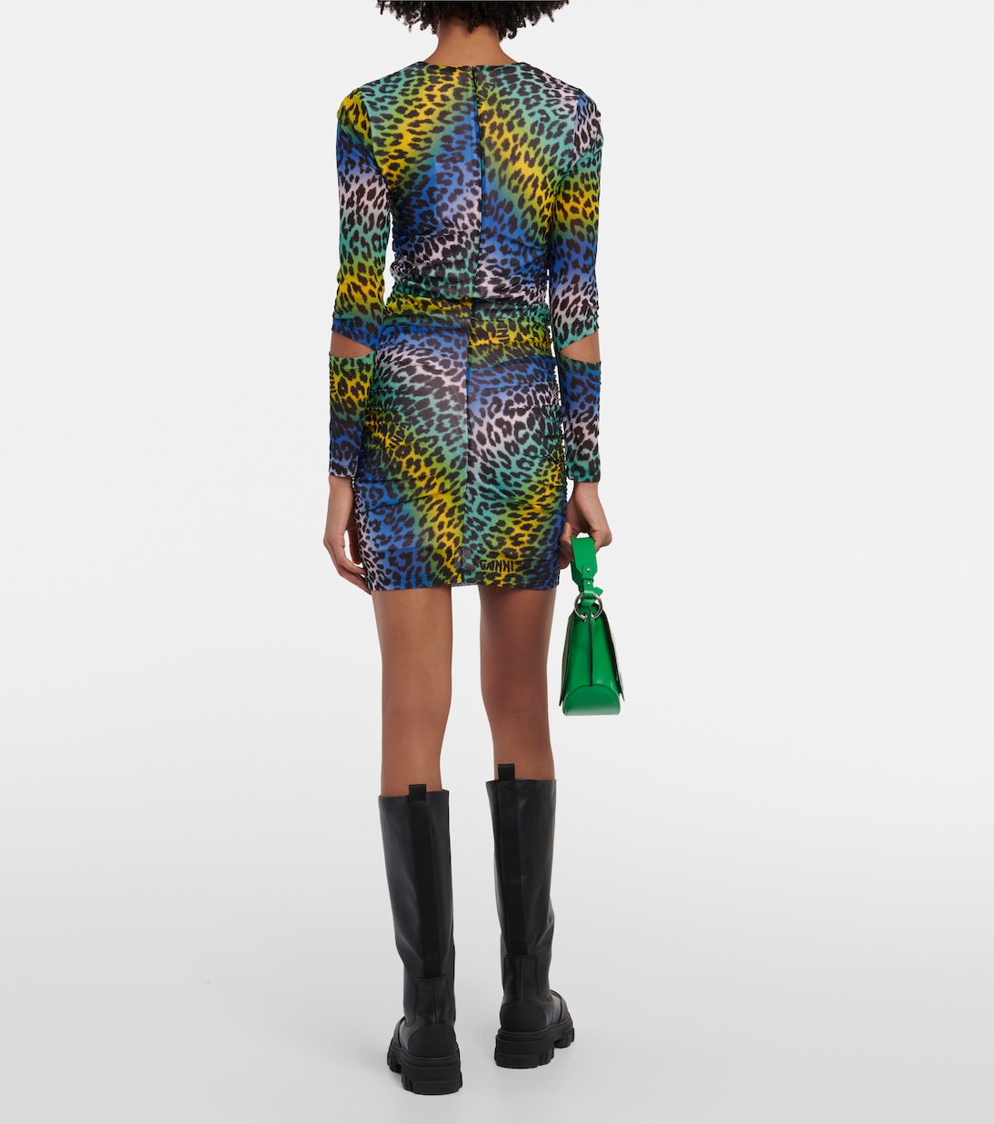 Leopard-print mesh cutout minidress | Ganni