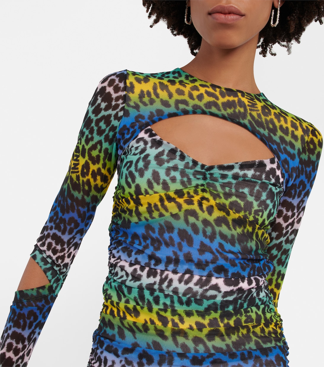 Leopard-print mesh cutout minidress | Ganni