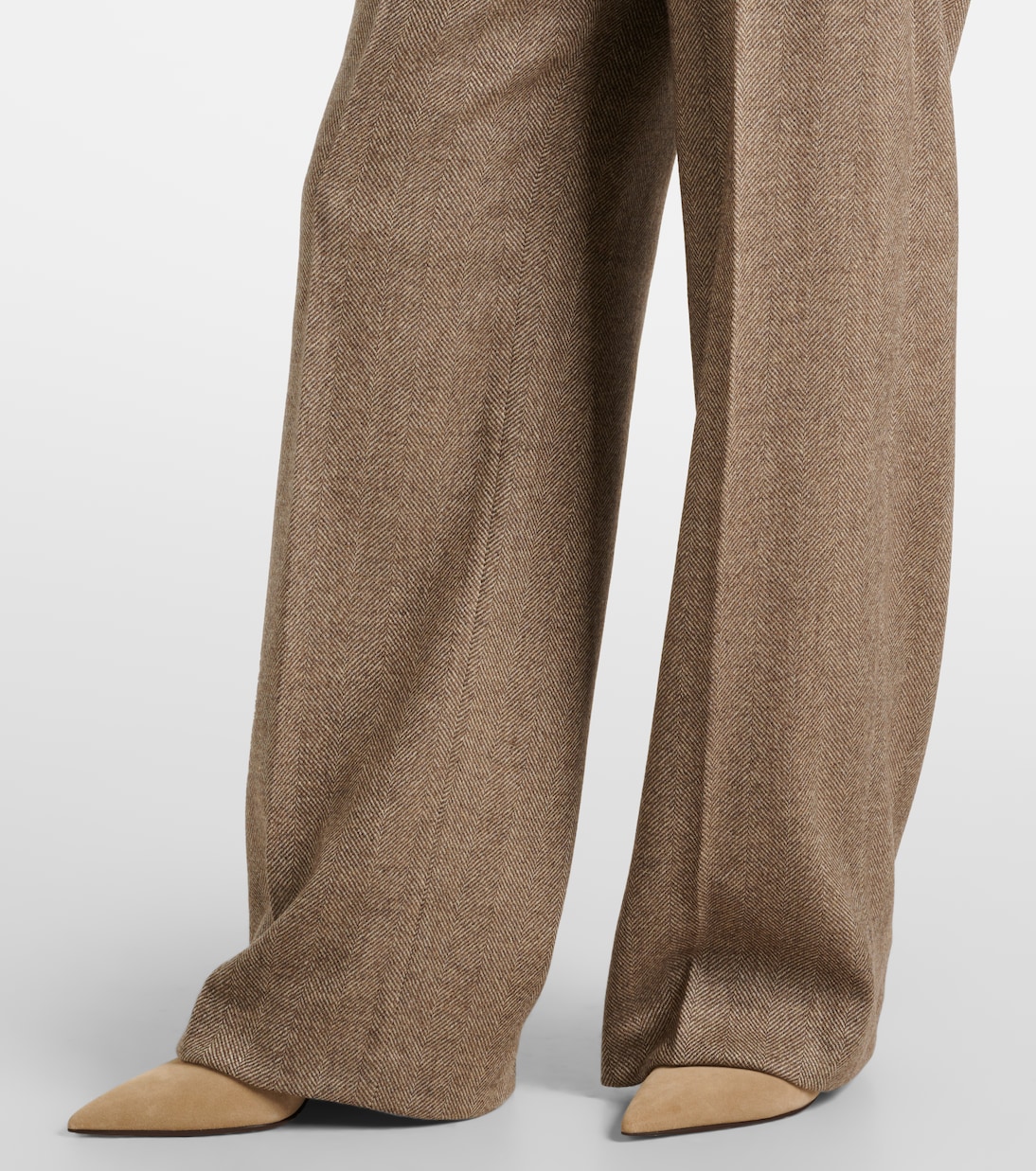Herringbone wool-blend wide-leg pants in brown - Brunello