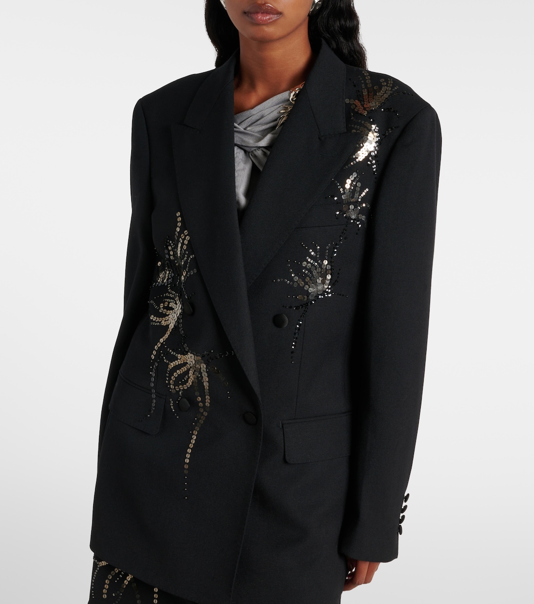 Blazer doppiopetto in lana con paillettes | Jacques Wei
