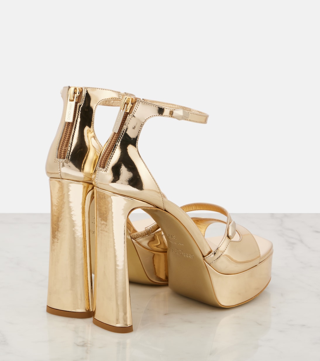 Claressa metallic leather platform sandals | Jimmy Choo