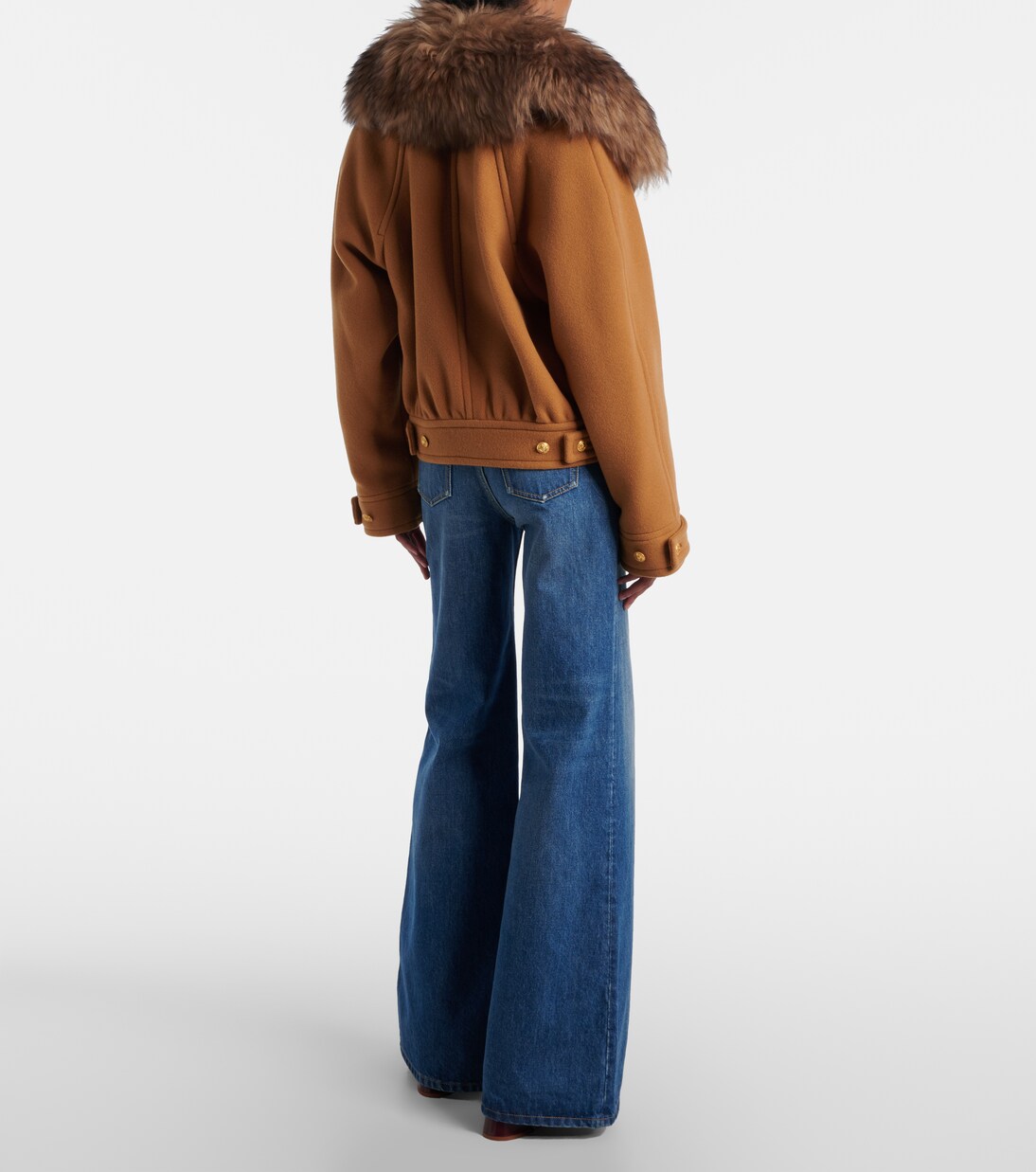 Cropped shearling-trimmed wool-blend coat | Chloé