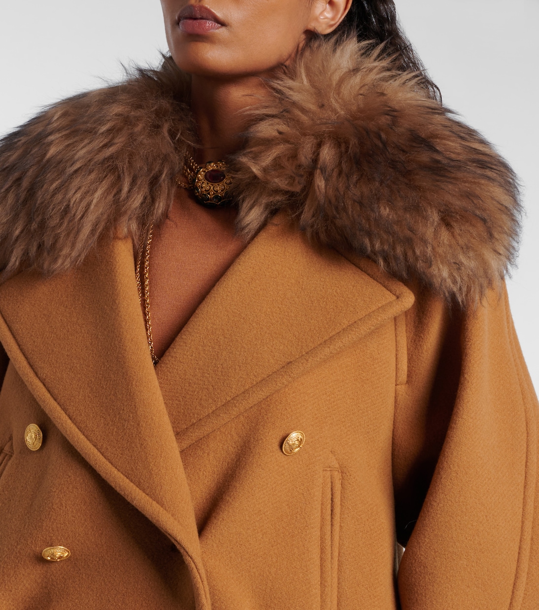 Cropped shearling-trimmed wool-blend coat | Chloé