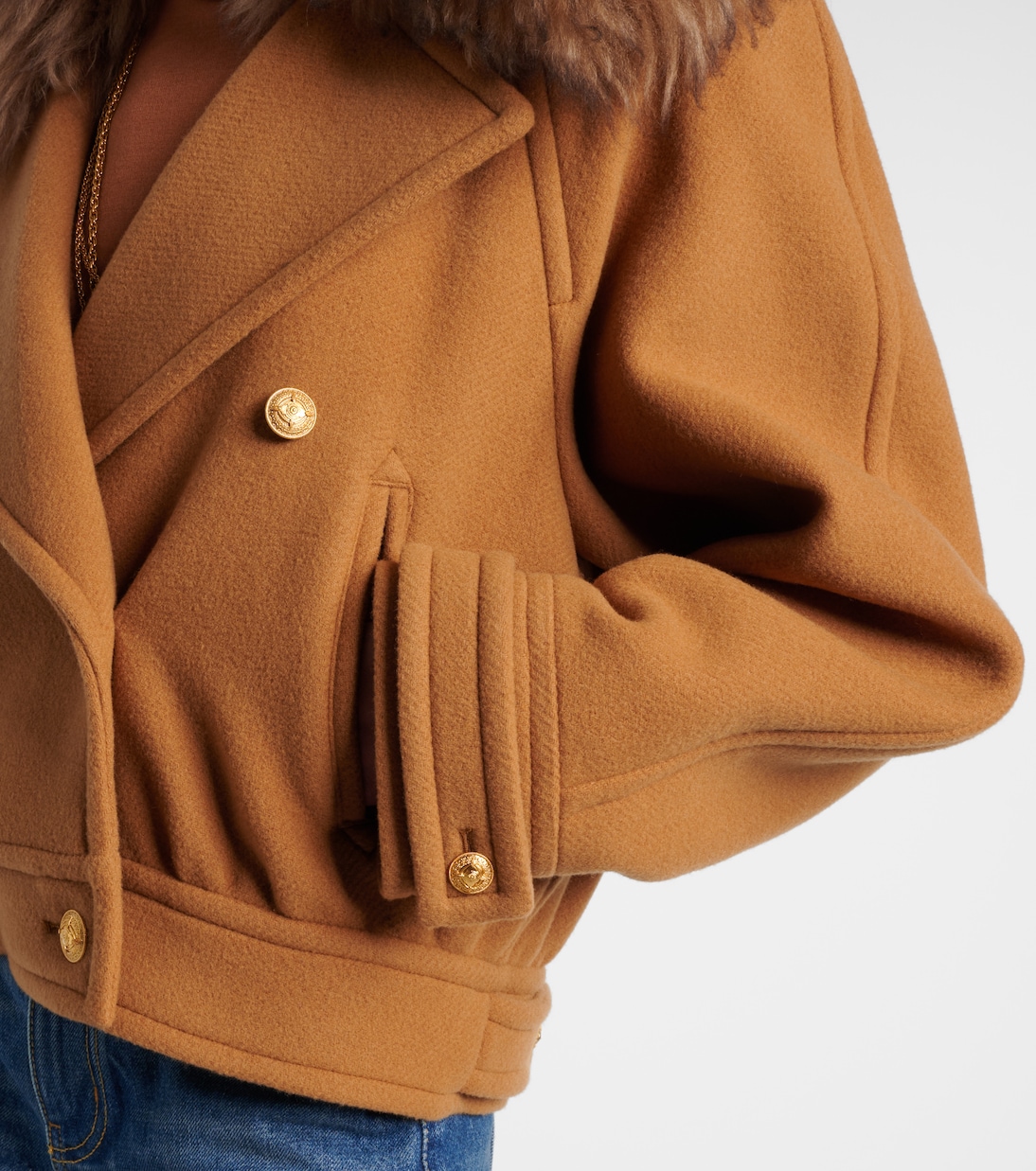 Cropped shearling-trimmed wool-blend coat | Chloé