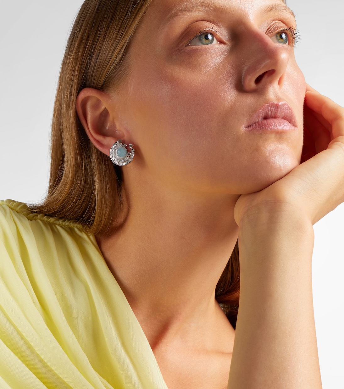 Chakra 18kt white gold earrings with pearls and gemstones | Ananya