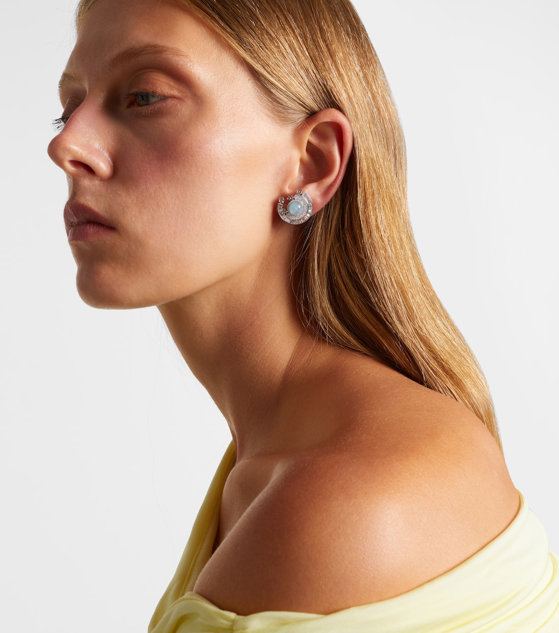 Chakra 18kt white gold earrings with pearls and gemstones | Ananya
