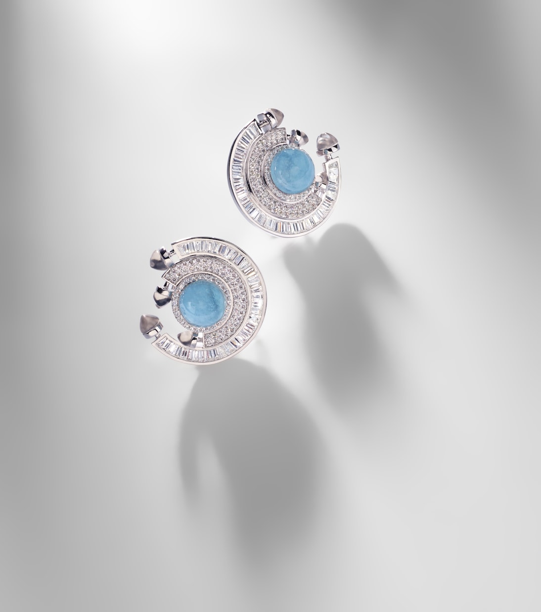 Chakra 18kt white gold earrings with pearls and gemstones | Ananya