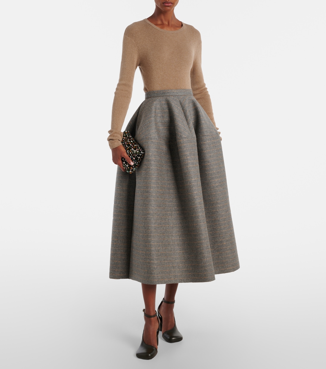 Gonna midi in flanella di lana e mohair a righe | Erdem