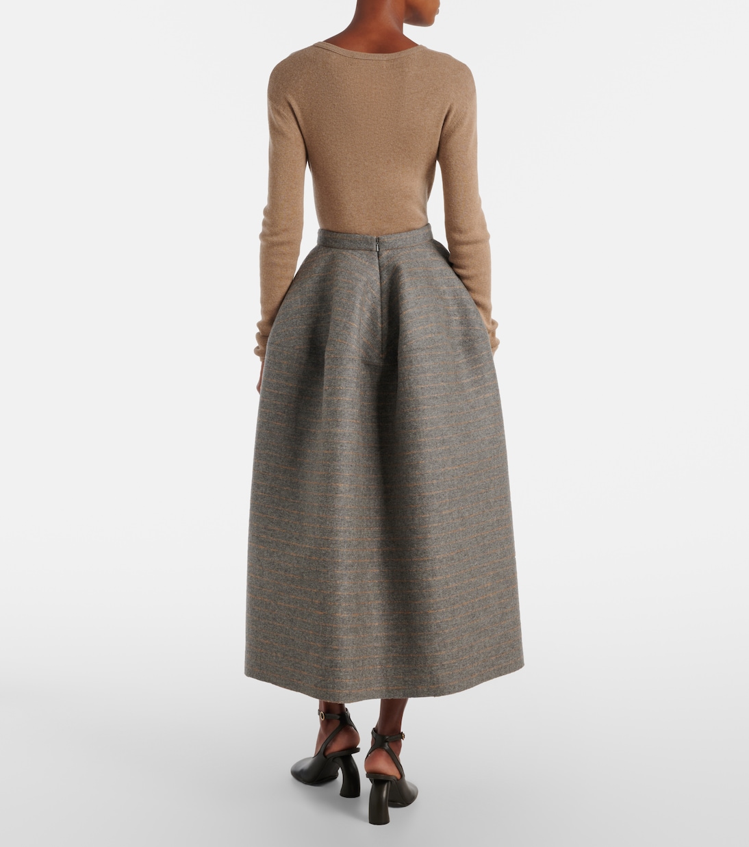 Gonna midi in flanella di lana e mohair a righe | Erdem