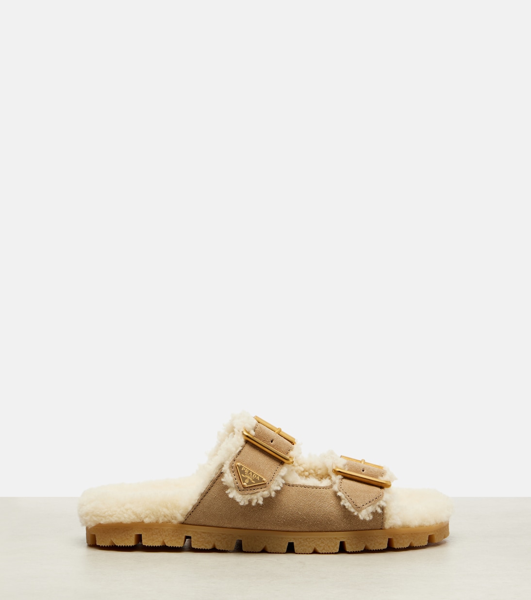 Shearling-lined suede sandals | Prada