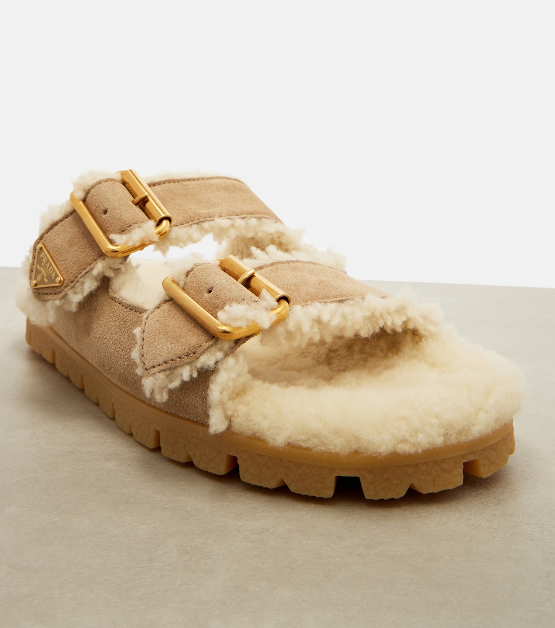 Shearling-lined suede sandals | Prada