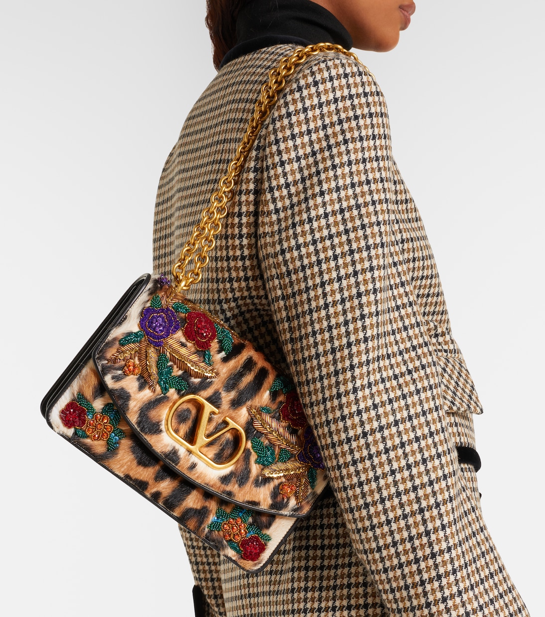 Vain Small embellished calf hair shoulder bag | Valentino Garavani