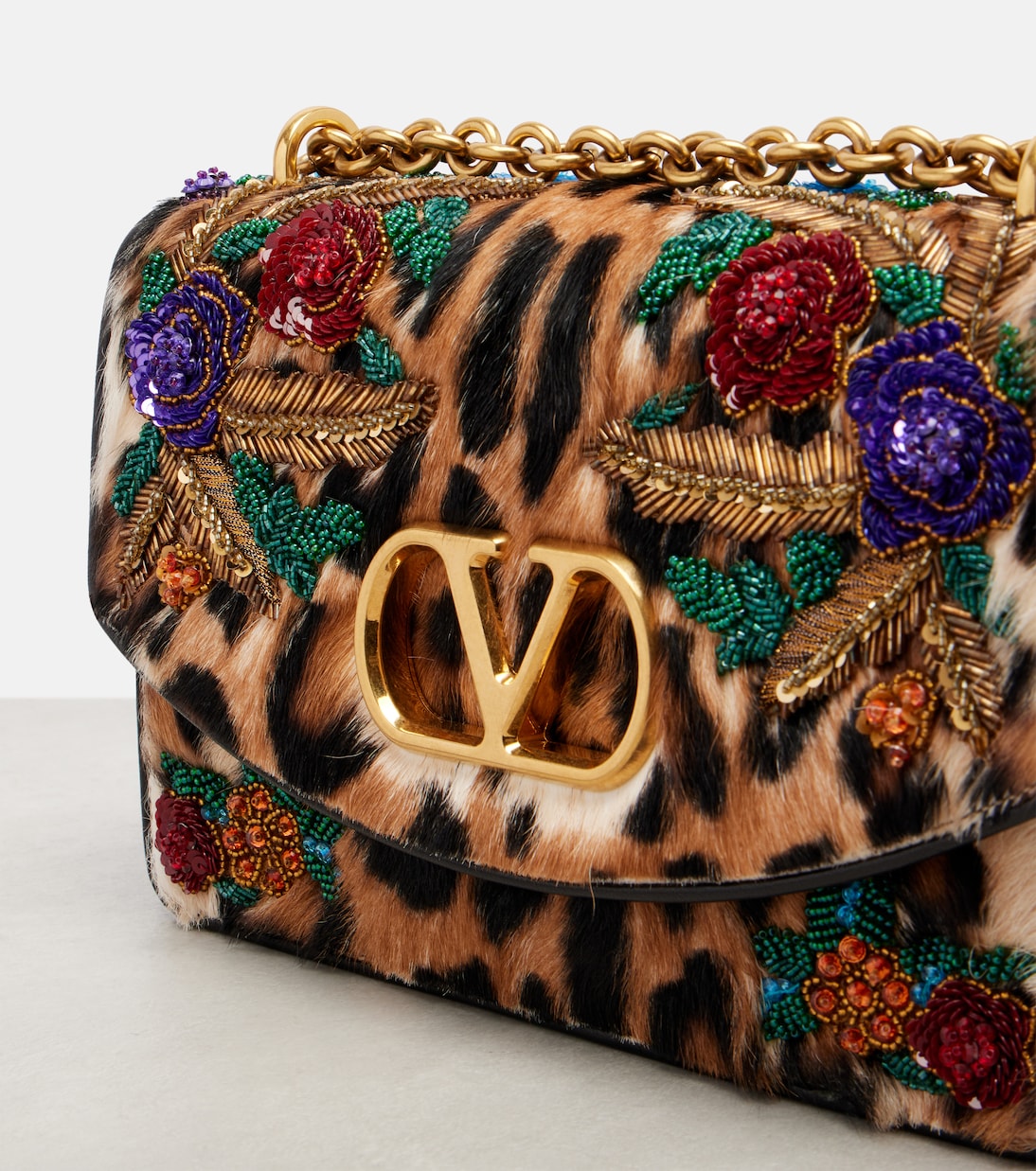 Vain Small embellished calf hair shoulder bag | Valentino Garavani