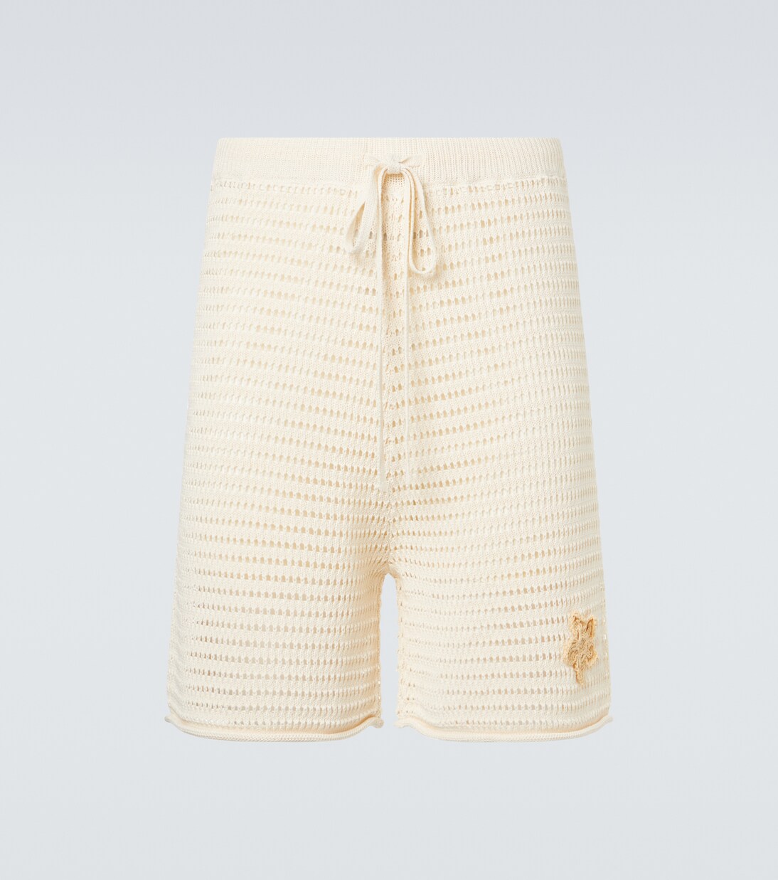 Crochet floral-appliqué open-knit Bermuda shorts | Commas