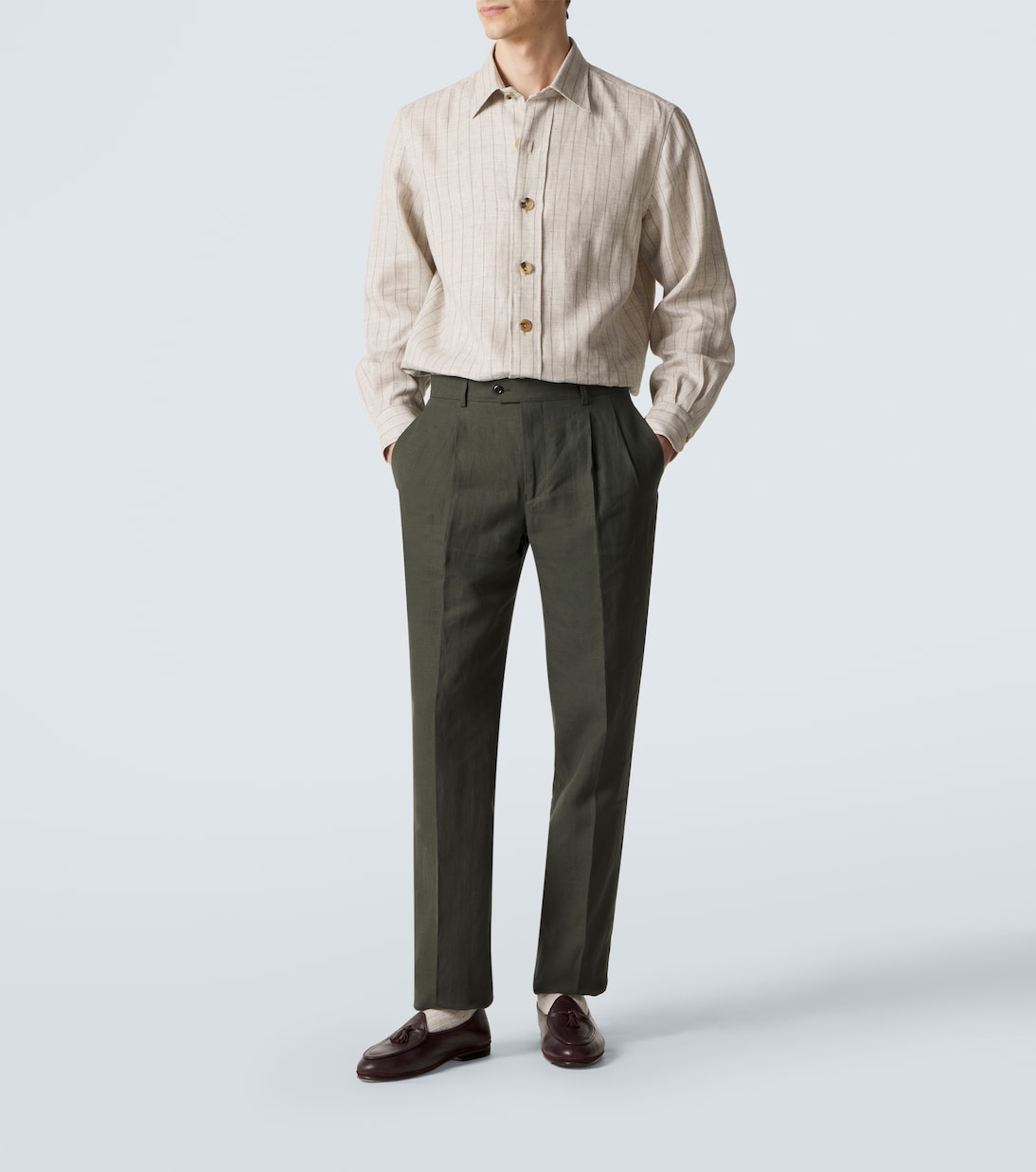 Pleated linen slim pants | Rubinacci
