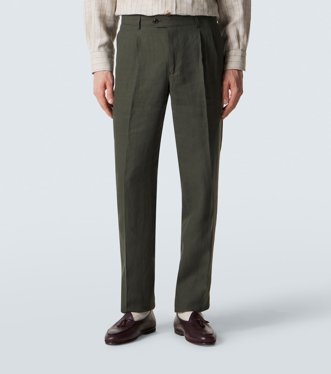 Pleated linen slim pants | Rubinacci