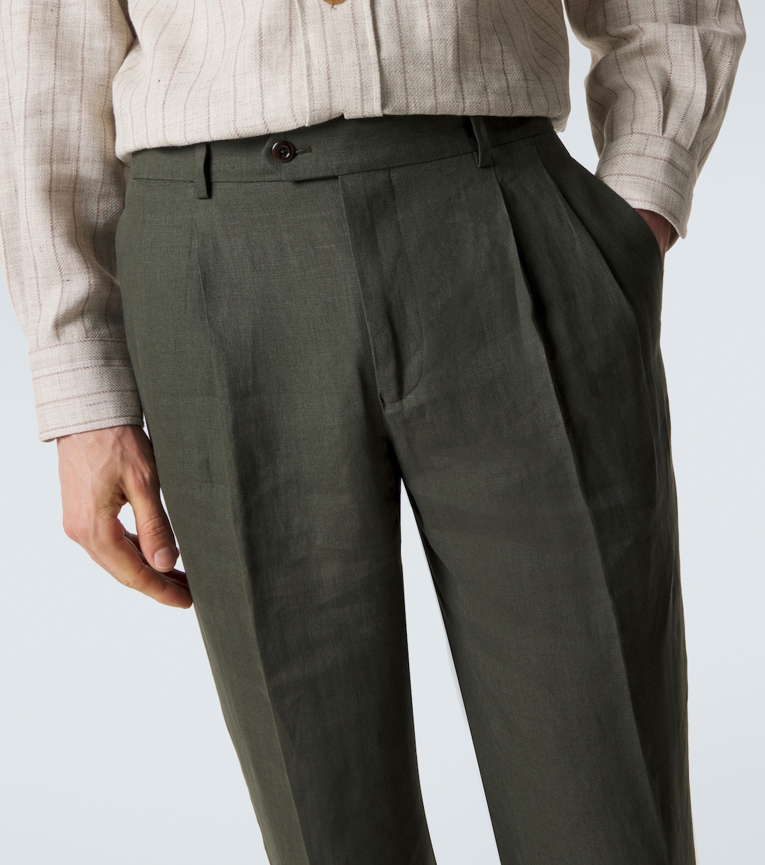 Pleated linen slim pants | Rubinacci