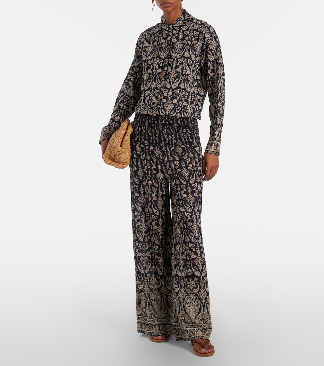 Callaway paisley shirred wide-leg pants | Veronica Beard