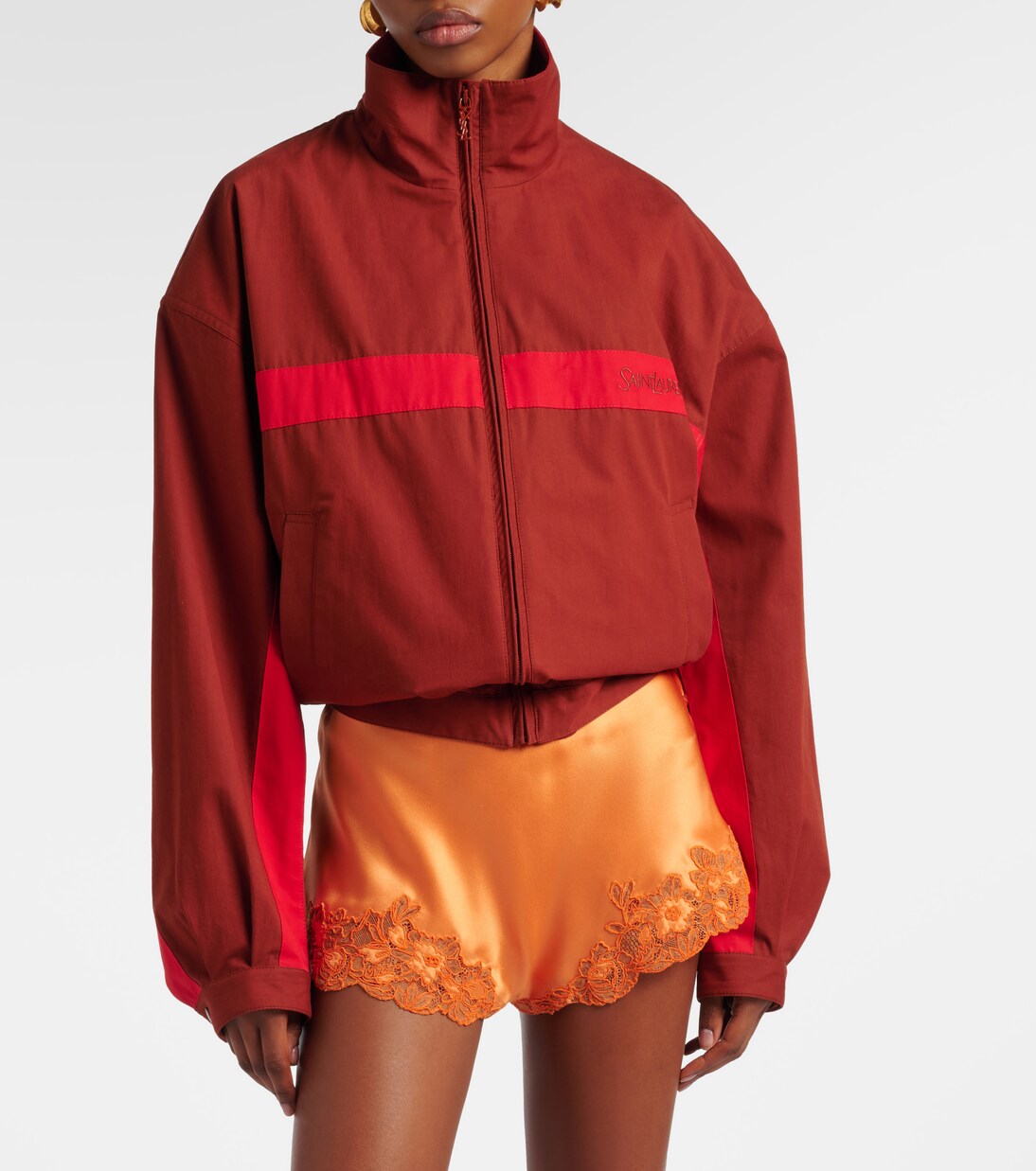 Lace-trimmed silk crêpe muslin shorts | Saint Laurent