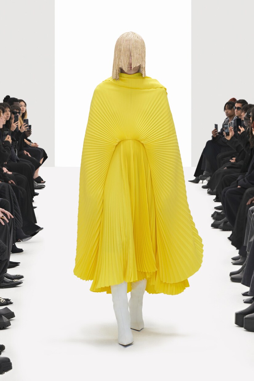 Pleated crepe gown in yellow Balenciaga Mytheresa