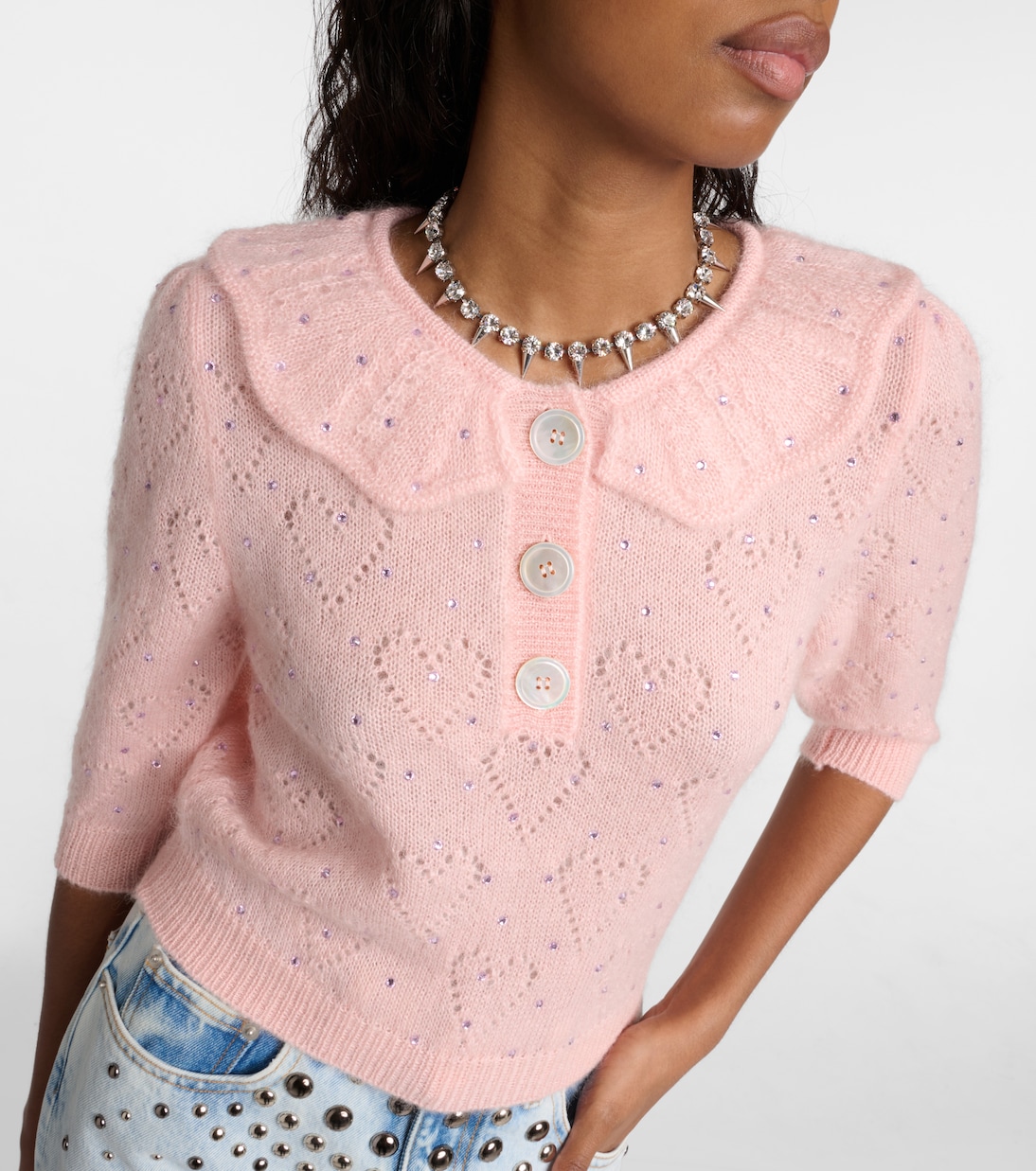 Crop top de mezcla de mohair adornado | Alessandra Rich