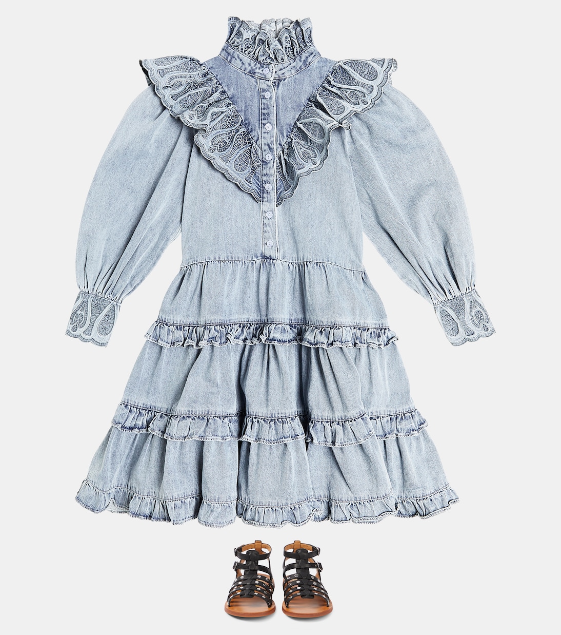 Besticktes Kleid aus Baumwoll-Chambray | Petite Amalie  