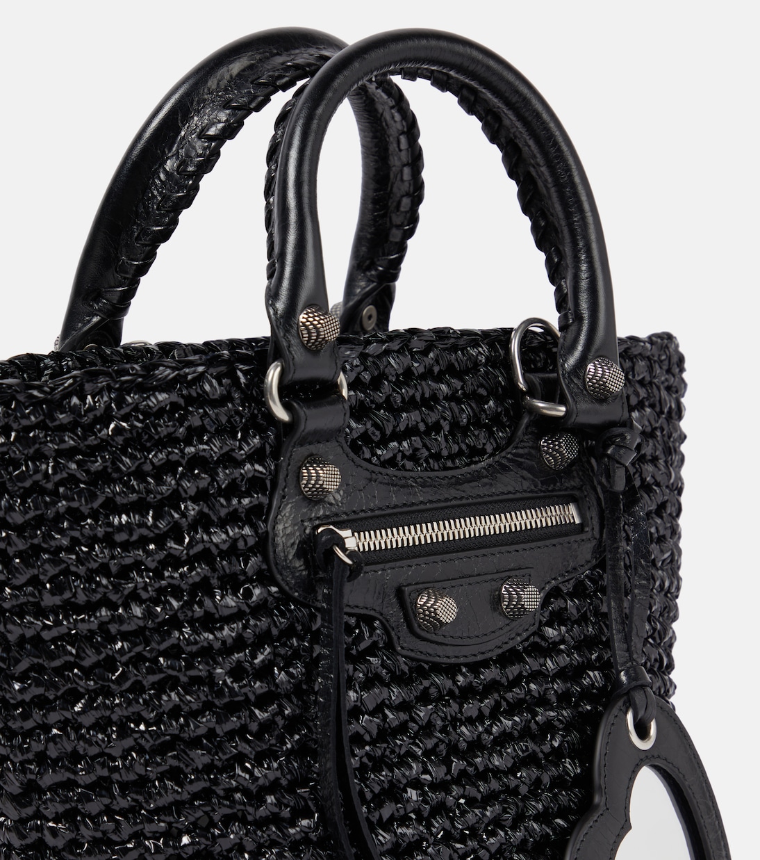 Le Cagole Panier Small raffia effect basket bag in black Balenciaga Mytheresa