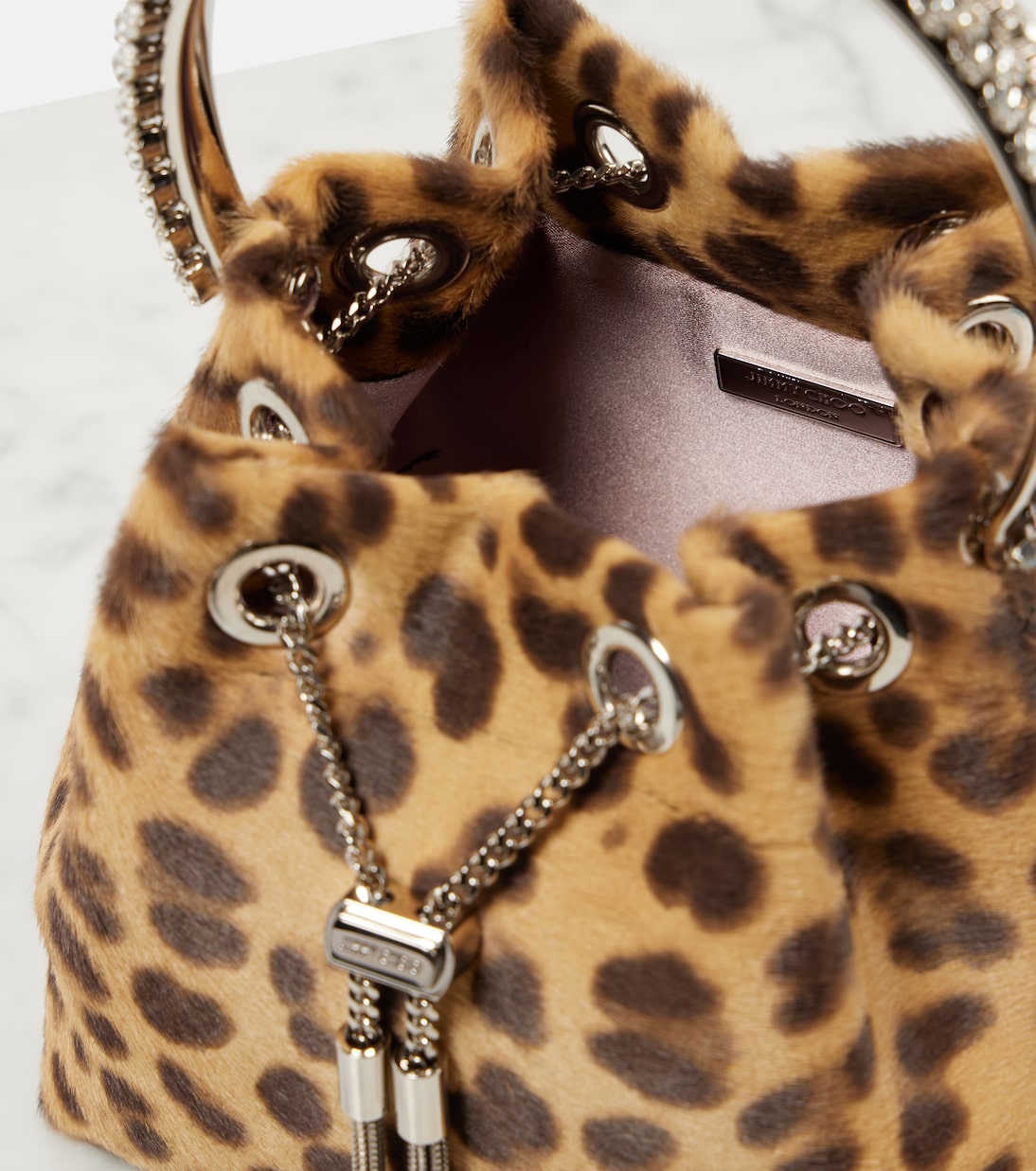 Sac seau Bon Bon imprimé en cuir façon poulain | Jimmy Choo
