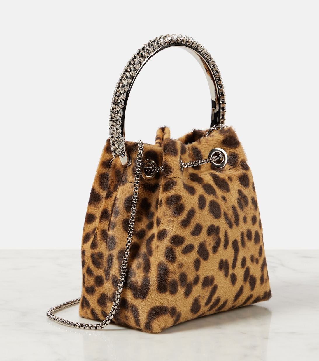 Sac seau Bon Bon imprimé en cuir façon poulain | Jimmy Choo