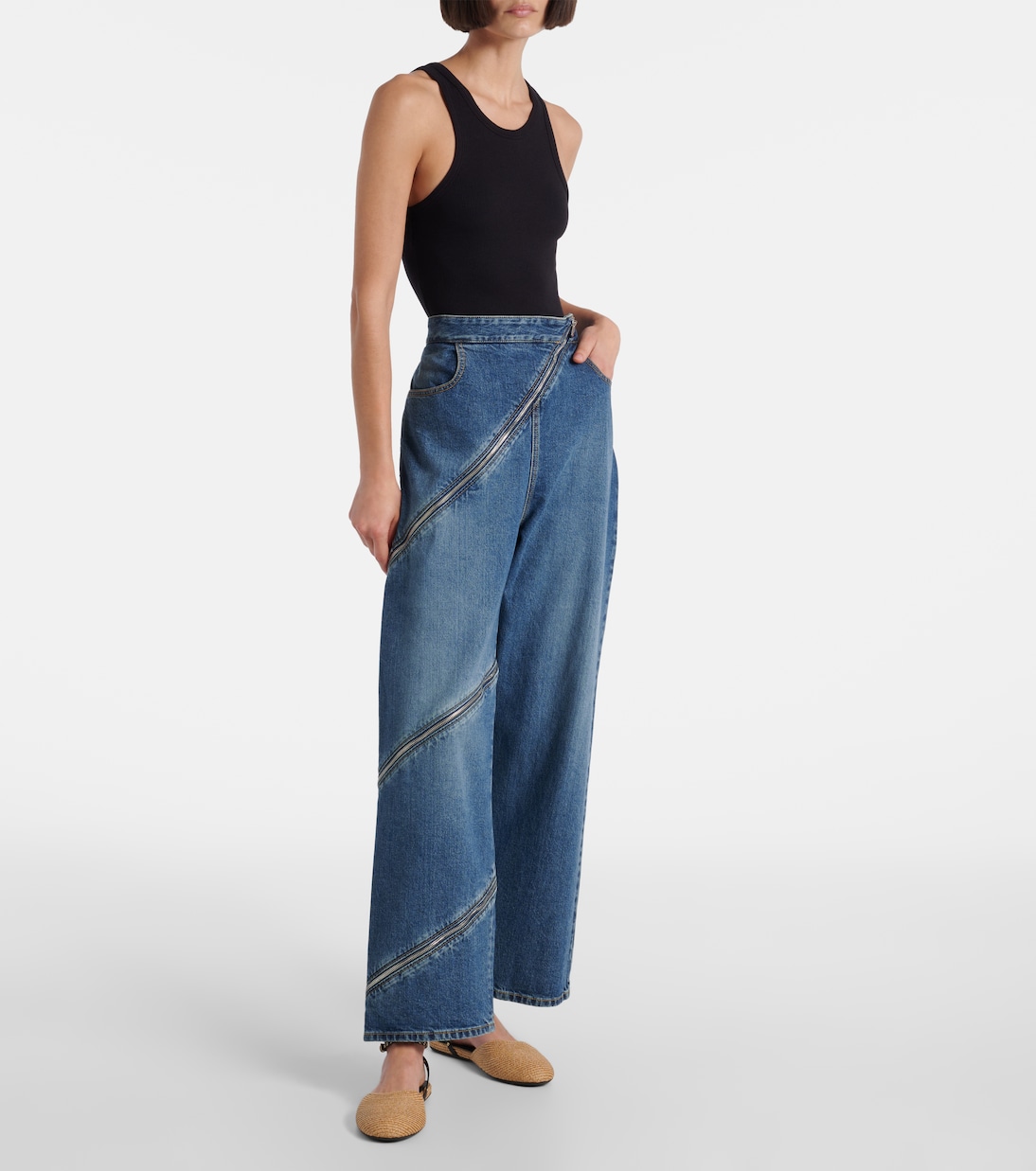 Ballerine in rafia con pelle | Alaïa