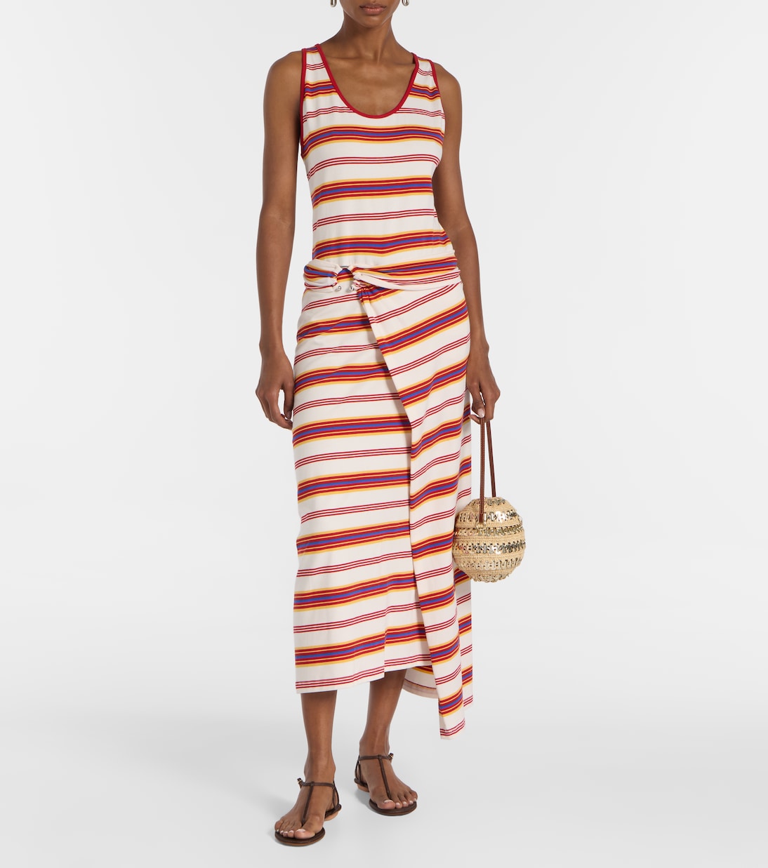 Robe longue rayée en coton mélangé | Rabanne