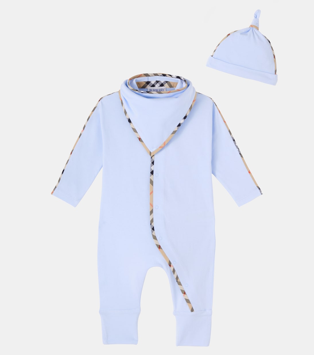 Baby cotton-blend beanie, bib, and onesie set | Burberry Kids