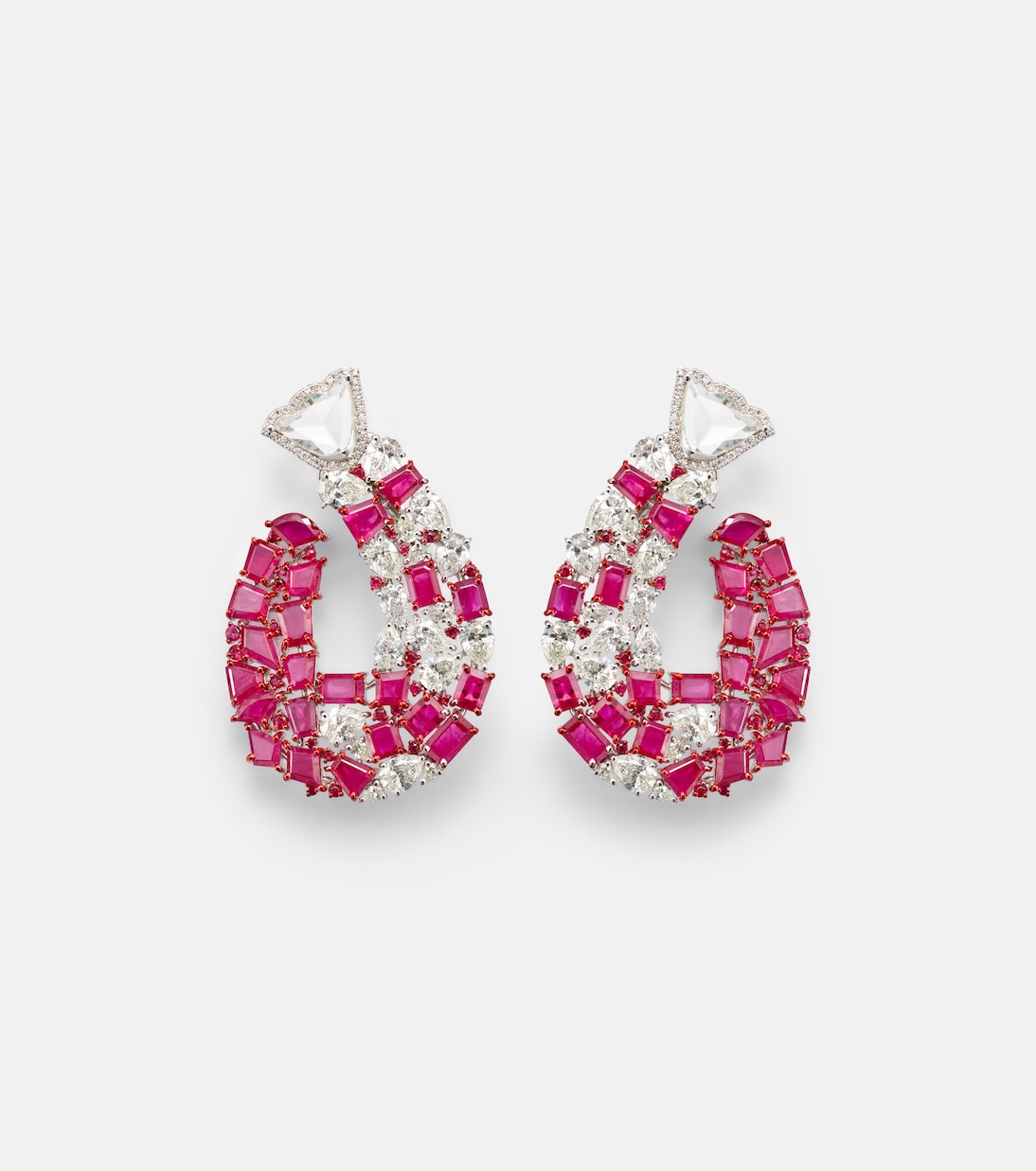 Pendientes de oro blanco de 18 ct (750/1000) con rubíes y diamantes | Kamyen