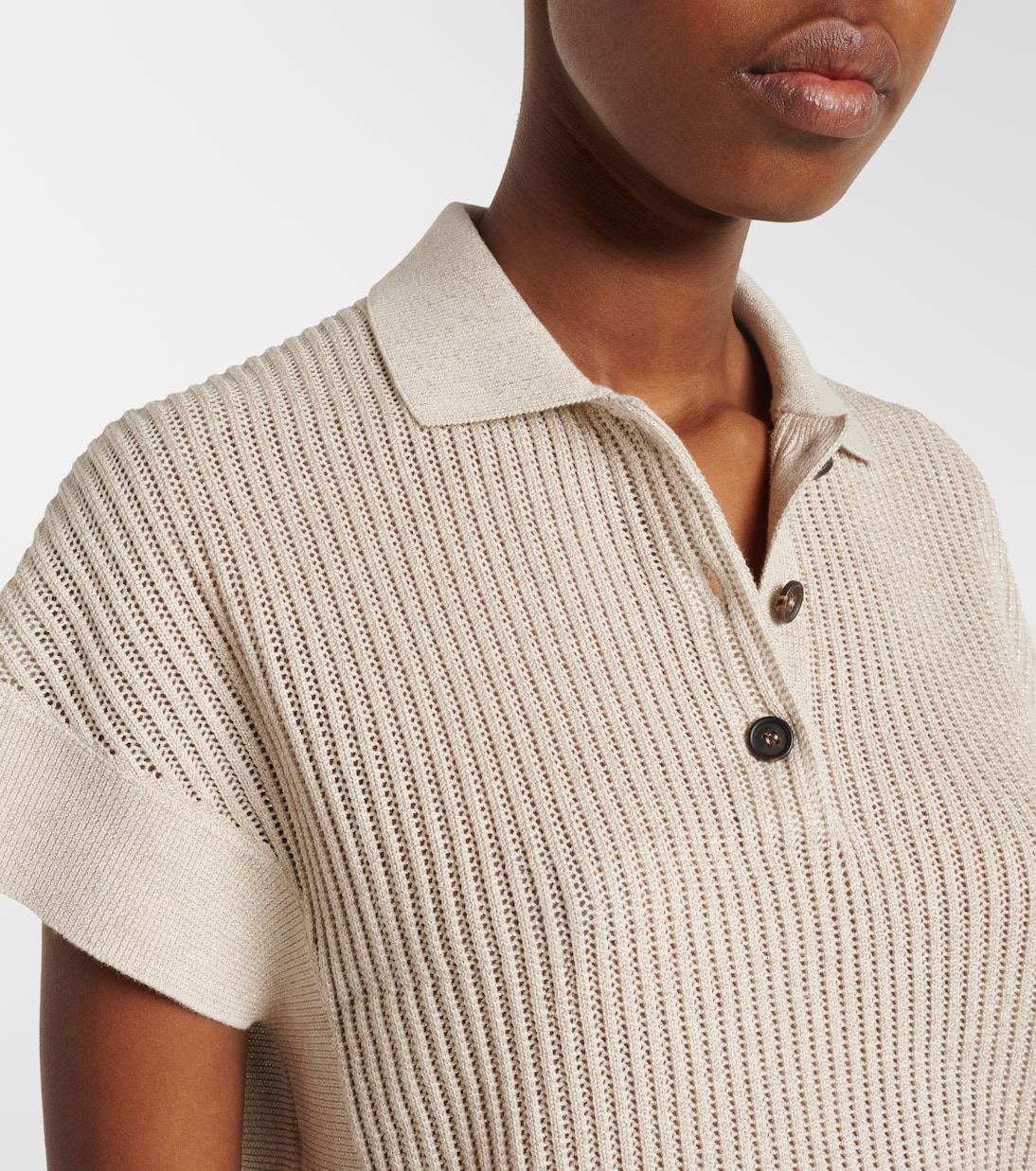 Cotton-blend lamé polo shirt | Brunello Cucinelli