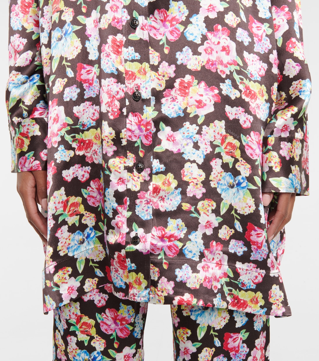 Chemise en satin à fleurs | Ganni