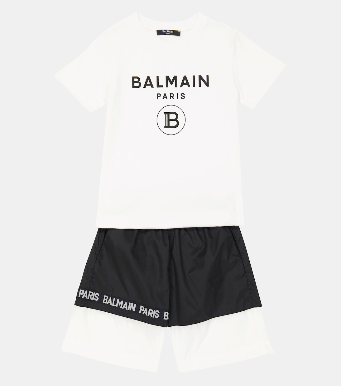 Logo printed colorblock swim shorts | Balmain Kids
