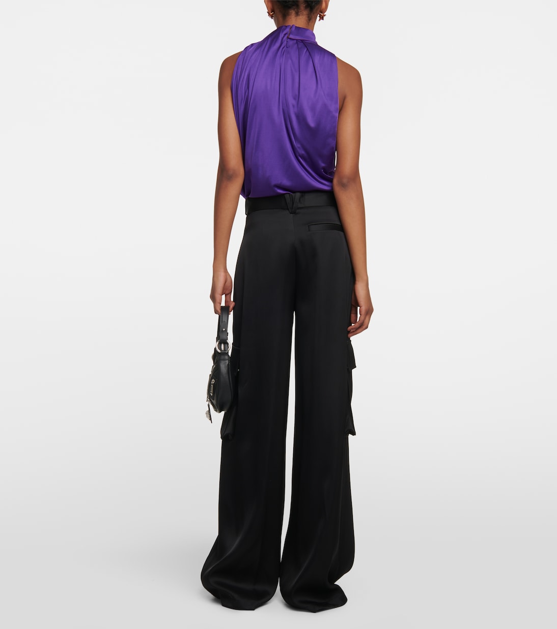 Pantalon cargo à taille haute en satin | Versace