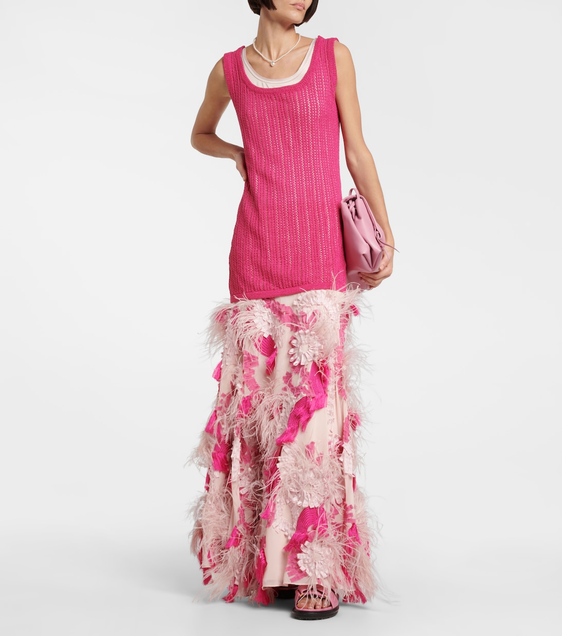Feather-trimmed embroidered gown | Xu Zhi