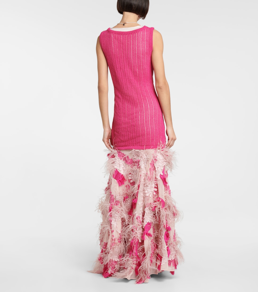 Feather-trimmed embroidered gown | Xu Zhi
