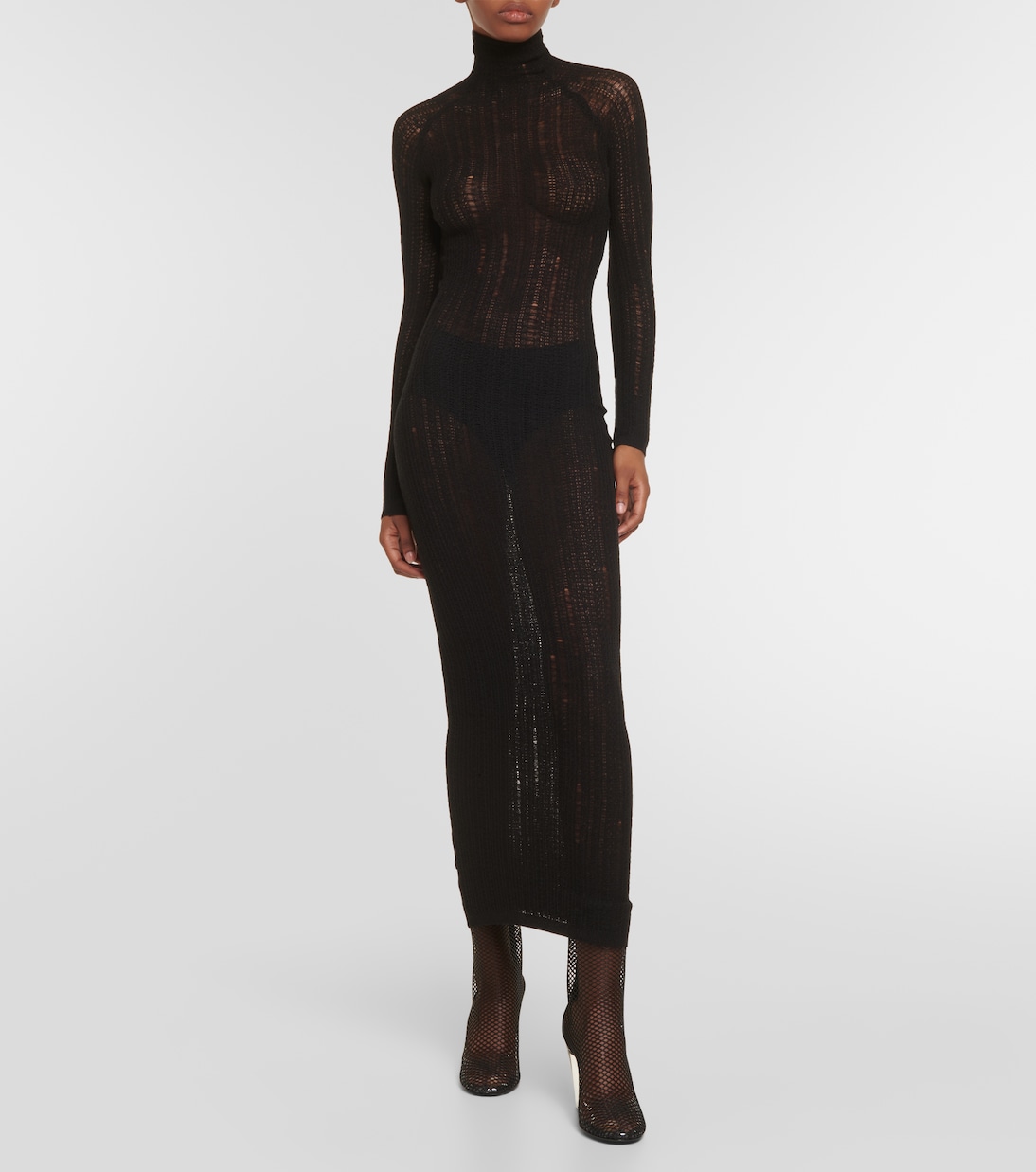 Vestido midi de lana con detalles desgastados estilo Alaïa para jóvenes modernos