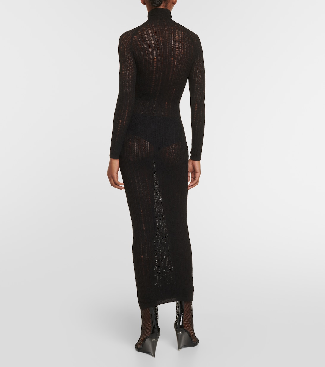 Vestido midi de lana con detalles desgastados estilo Alaïa para jóvenes modernos