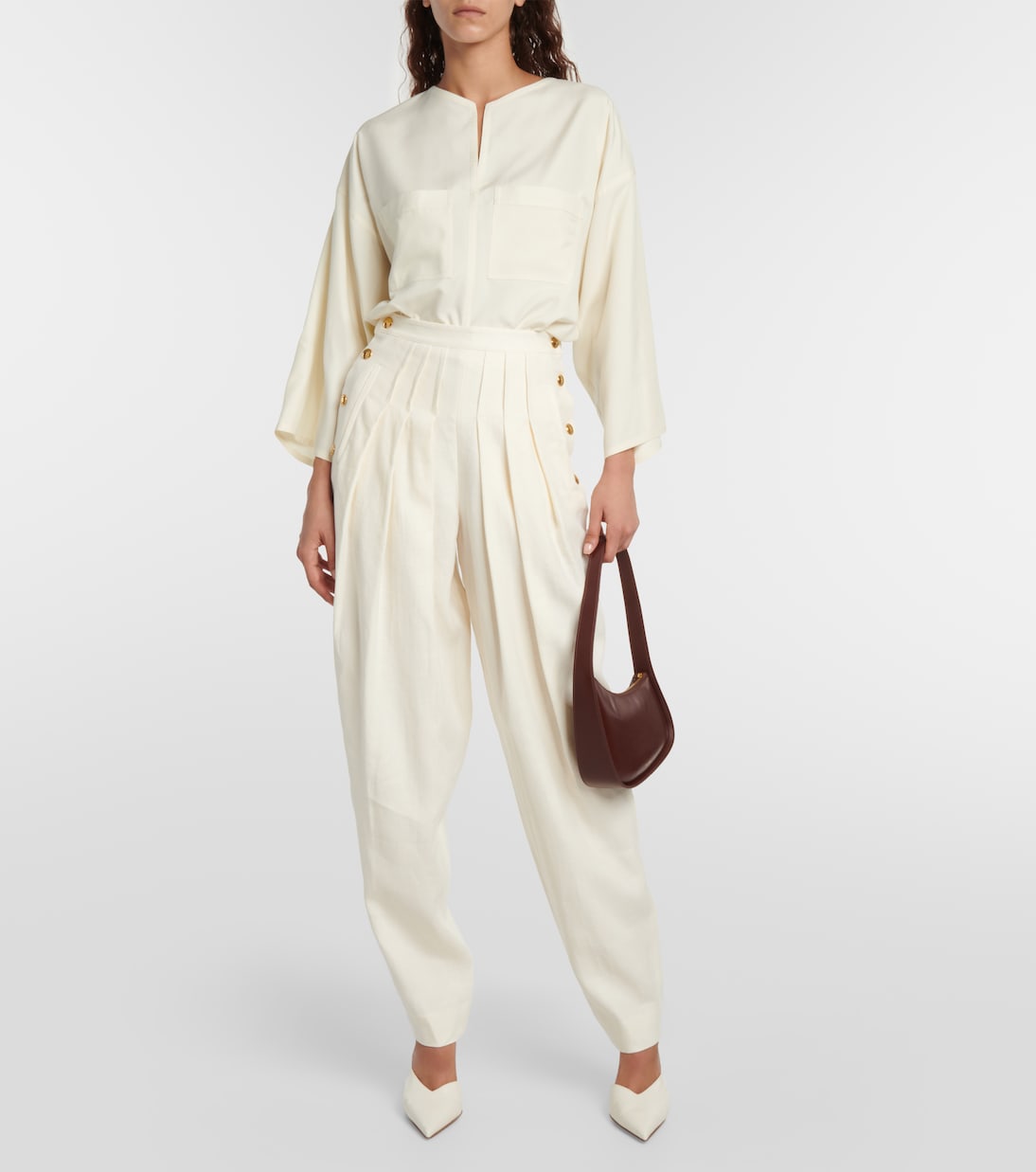 High-rise tapered linen and wool pants | Loro Piana