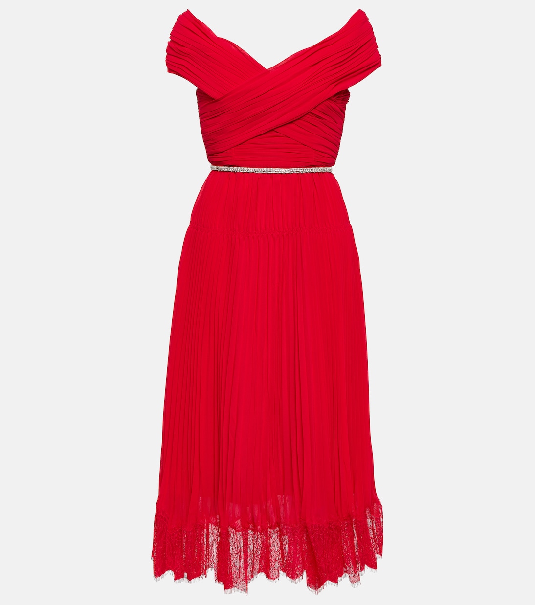 Off-shoulder chiffon midi dress | Self-Portrait