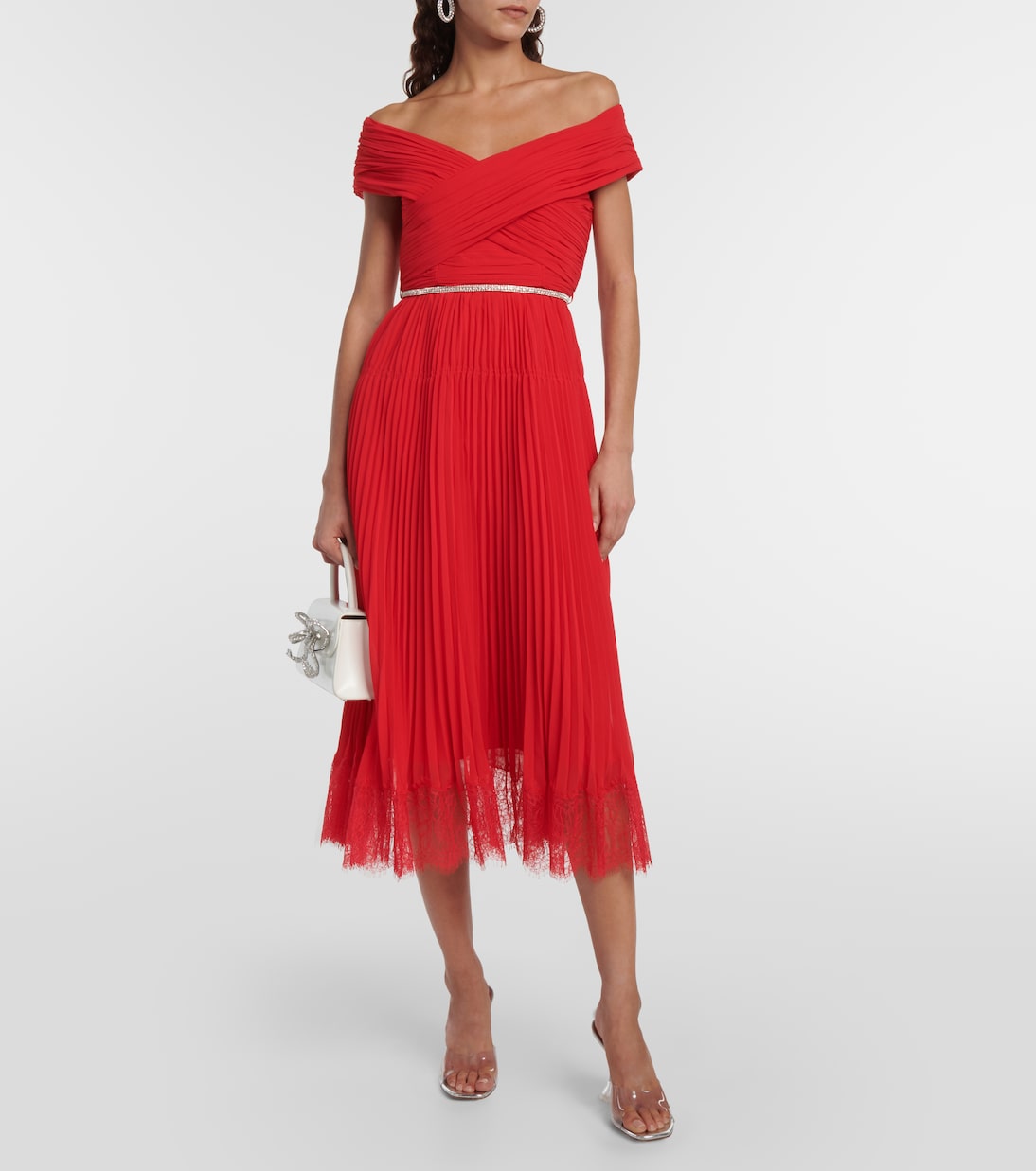 Off-shoulder chiffon midi dress | Self-Portrait