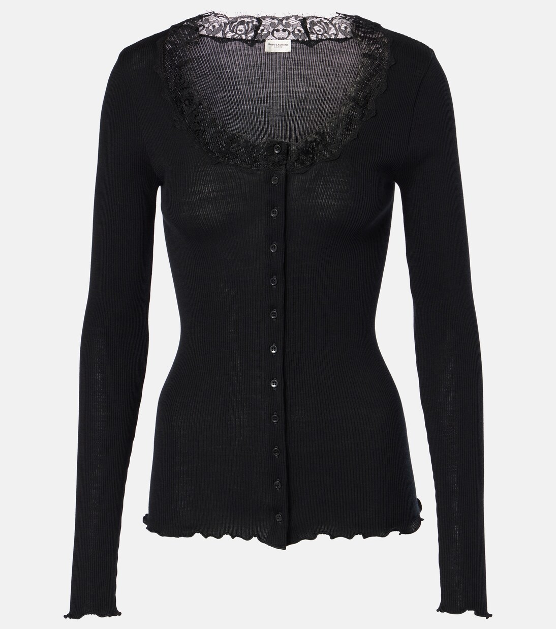 Lace-trimmed wool and silk cardigan | Saint Laurent