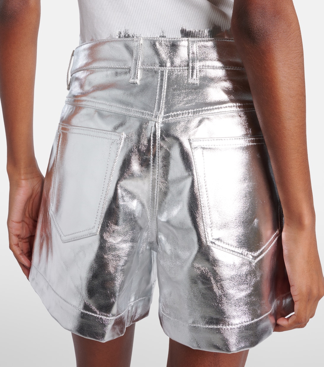 Shorts in cotone metallizzato a vita alta | Rabanne