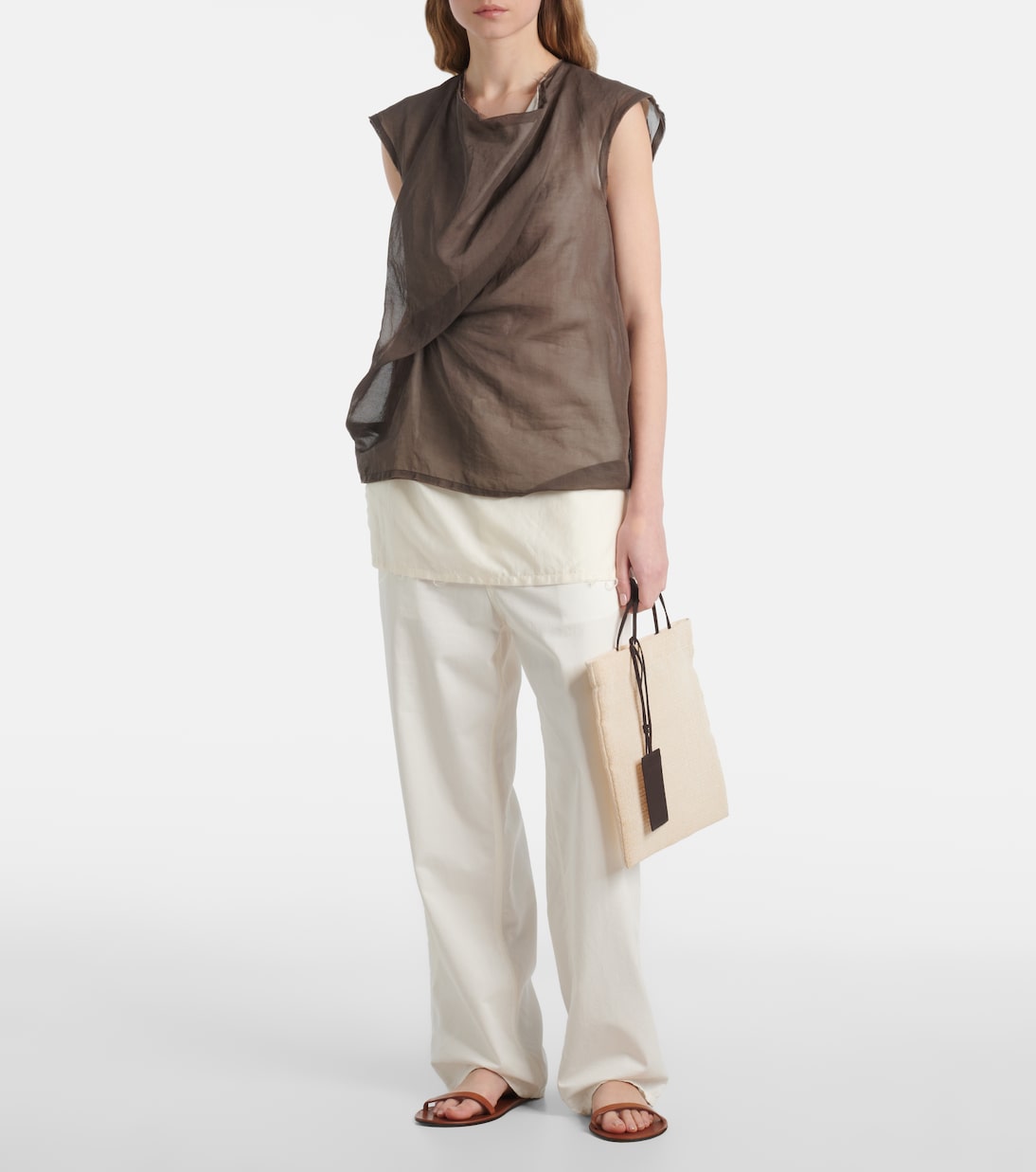 Barn leather-trimmed tote bag | The Row