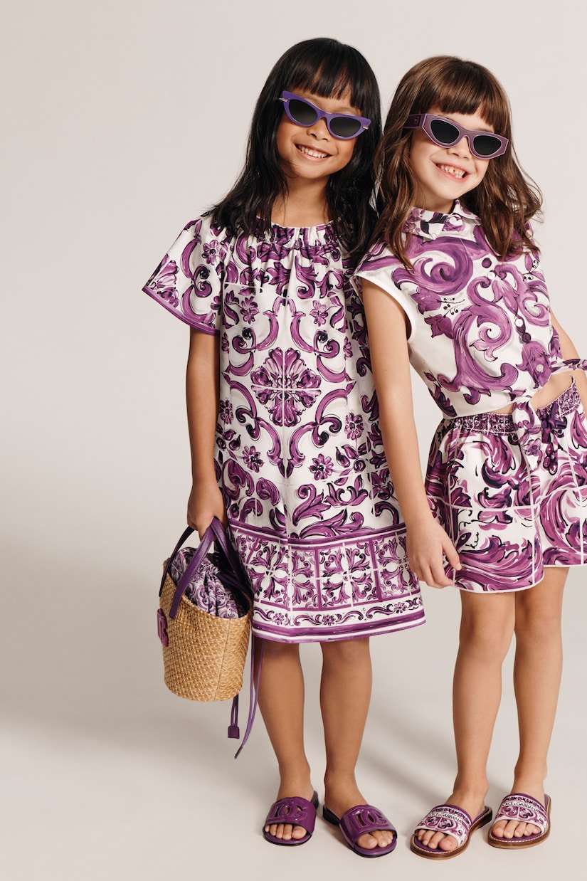 Majolica printed cotton poplin dress | Dolce&Gabbana Kids
