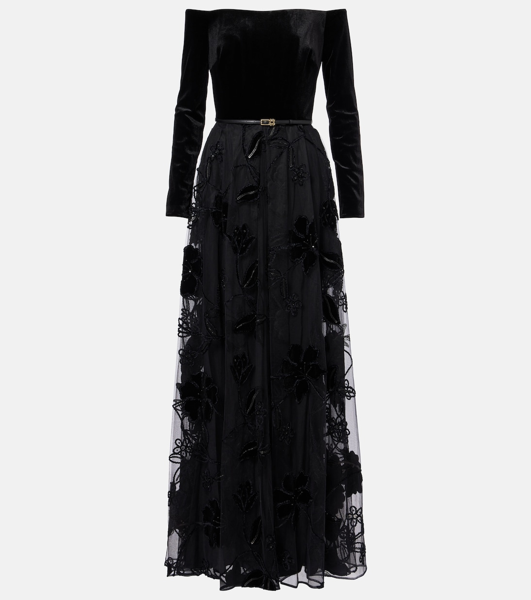 Embroidered tulle and velvet gown | Elie Saab